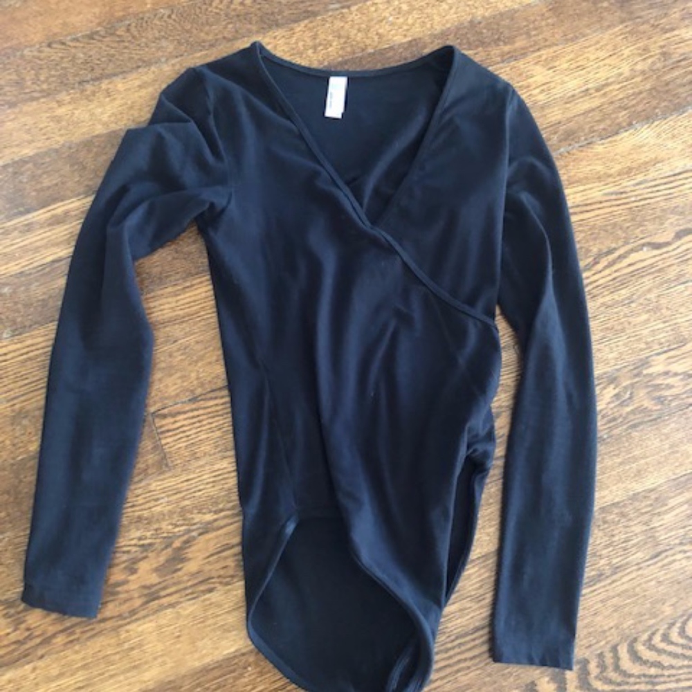 American Apparel Black Wrap Body Suit XS